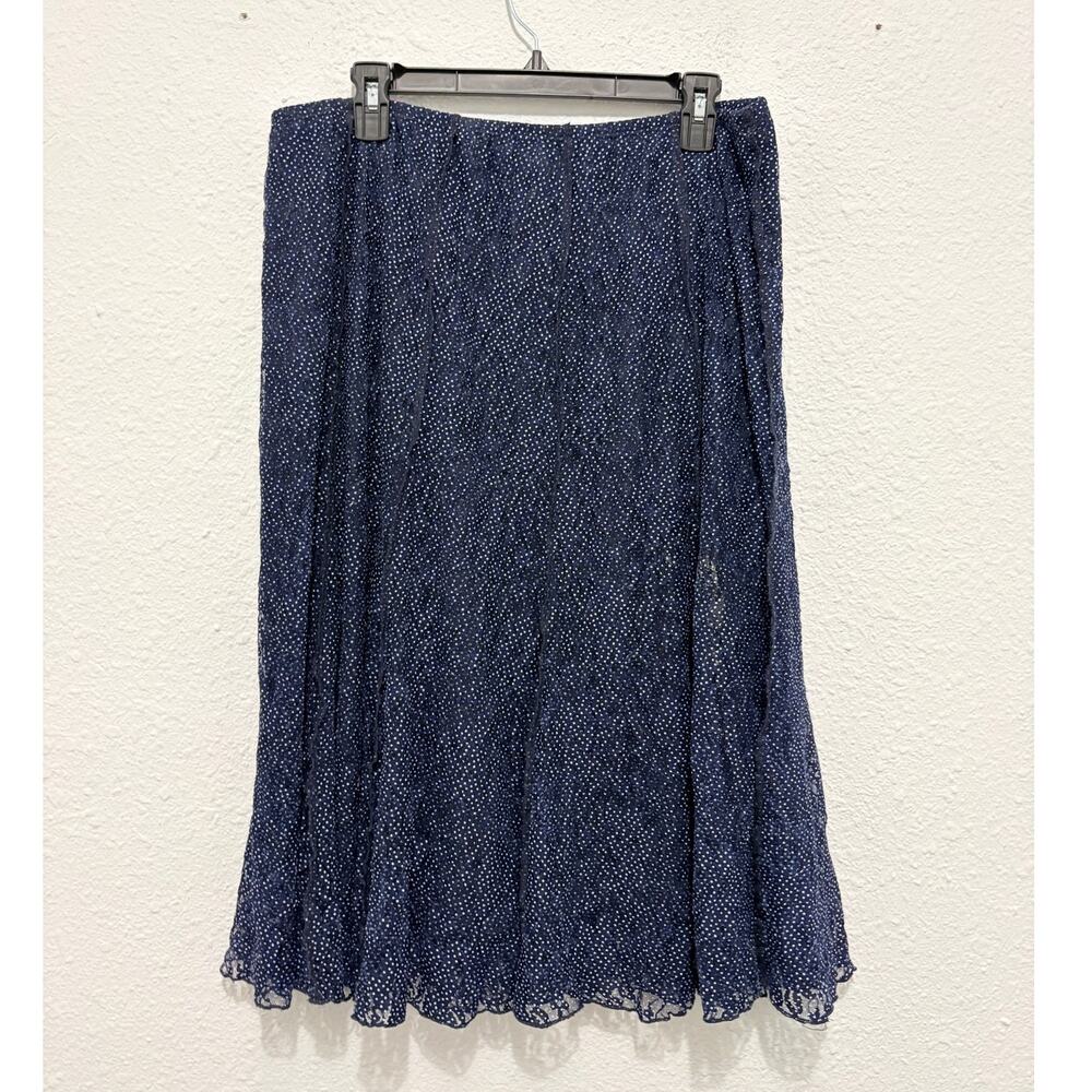 Vintage Polka Dot Lace Midi Skirt Navy Blue Y2K Twee Cottage Dainty Ballet